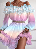 Purpdrank - Sexy Off Shoulder Ruffle Mini Dresses Women Elegant Slash Neck Summer Beach Dress Casual Vintage Floral Print Ladies Party Dress