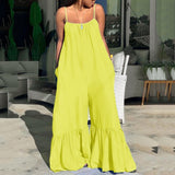 Purpdrank - Oversized Chiffon Jumpsuits and Rompers For Women Large Solid High Waisted Pleated V Neck Elegant Evening Night Party Jumpsuits