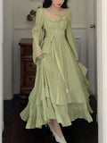 Purpdrank - 2023 Summer Long Sleeve Chiffon Midi Dress Office Lady Casual Elegant Vintage Dress Even Party Design One Piece Dress Korean