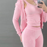 Purpdrank - Cropped Jacket Tracksuit Two Piece Set Elegant 2 Pieces Sets Women Luxury Outfit Sweatsuit Velour Zip Up Hoodie Jackets