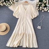 Purpdrank - Summer Vintage Women Embroidery Dress White Lace Vocation Tunic Beach Dress 2 Piece Sets