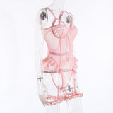 Purpdrank - Embroidery Floral Backless Sexy Mesh Sheer See Through One-piece Rompers Women Sexy Lingerie Slim Bodysuit Babydoll