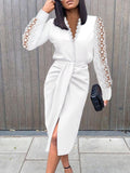 Purpdrank - summer Fashion White Lace Dress Sets for Women Casual Office Ladies Midi Outfits Spring Long Sleeve Woman Sexy Split Suits