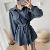 Purpdrank - 2023 spring fashion Women spring Autumn Shirts Retro Cargo Style Pockets Long-Sleeved Shirt Puff Sleeve Bandage Nipped Waist Tops Female