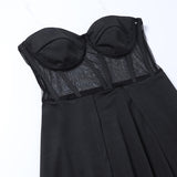 Purpdrank - Sexy Black Mesh Patchwork Strapless Corset Maxi DressesWomen Summer Sleeveless Bodycon Split See Through Party Club Dress