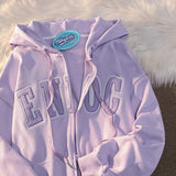 Purpdrank - Oversized Retro Streetwear Letter Printing Sweatshirts Vintage Women Zip Up Hoodies Women Grunge Punk Hooded Jackets Y2k Clothes