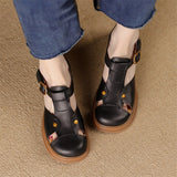 Purpdrank - Summer Sandals Genuine Leather Women Shoes Round Toe Sandals for Women Handmade Retro Light Luxury Roman Shoes Platform Sandals