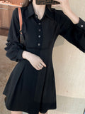 Purpdrank - Fashion Black Wrap Shirt Dress Women Office Ladies Elegant Short Dresses Korean Style Kpop Casual Robes Female Autumn