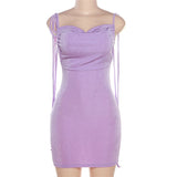 Purpdrank - Spaghetti Strap Backless Pleated Mini Dress For Women Summer New Sleeveless Lace Up Ruched Dress Bodycon Short Vestidos