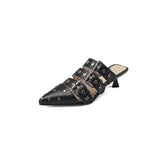 Purpdrank - Retro High Heel Covered Belt Buckle Sandals Women Spring Summer 2023 New Punk Style Versatile Pointed Toe Mules Shoes for Women