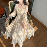 Purpdrank - Summertime Outfits Medieval Romantic French Court Style Dress Womens Spring Flare Sleeve High Waist Elegant Female Dress Vintage Long Dresses