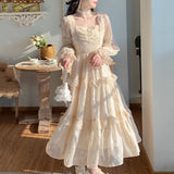 Purpdrank - Summertime Outfits Medieval Romantic French Court Style Dress Womens Spring Flare Sleeve High Waist Elegant Female Dress Vintage Long Dresses