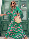 Purpdrank - Fashion Printed Long Dress Women Loose Puff Sleeve Summer Dress Casual Boho Holiday Beach Dress Female Ankle-length Maxi Dress