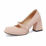 Purpdrank - Women Genuine Leather Round Toe Chunky High Heel Pumps Shallow Ladies Fashion Wedding Shoes Spring Autumn Pink 40