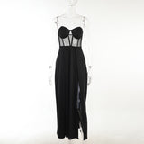 Purpdrank - Sexy Black Mesh Patchwork Strapless Corset Maxi DressesWomen Summer Sleeveless Bodycon Split See Through Party Club Dress