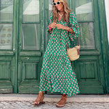 Purpdrank - Fashion Printed Long Dress Women Loose Puff Sleeve Summer Dress Casual Boho Holiday Beach Dress Female Ankle-length Maxi Dress