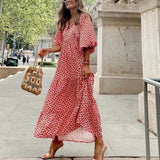 Purpdrank - Fashion Printed Long Dress Women Loose Puff Sleeve Summer Dress Casual Boho Holiday Beach Dress Female Ankle-length Maxi Dress