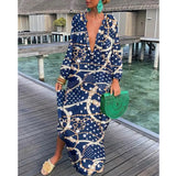 Purpdrank - Spring Autumn Women Loose Casual Pullover Dress Sexy Deep V Boho Long Dress Fashion Print Beach Long Dresses Vestidos