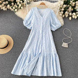 Purpdrank - Summer Vintage Women Embroidery Dress White Lace Vocation Tunic Beach Dress 2 Piece Sets