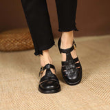 Purpdrank - Genuine Leather Women Retro Fisherman Sandals New Summer Buckle Low Heels Black Khaki White Closed Toe Shoes SmallHut Brand