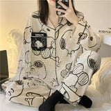 Purpdrank - Cow Print Pajamas Two Piece Set Autumn Pijamas Women Cotton Cute Home Clothes Pyjamas Sleepwear Japanese Style Kawaii