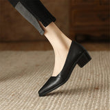 Purpdrank - New Spring/Summer Women Shoes Pointed Toe Chunky Heel Shoes for Women Handmade Genuine Leather Women Pumps Zapatos De Mujer