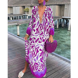Purpdrank - Spring Autumn Women Loose Casual Pullover Dress Sexy Deep V Boho Long Dress Fashion Print Beach Long Dresses Vestidos
