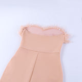 Purpdrank - Strapless Feather Evening Dresses Long Luxury Sweetheart Neckline Bodycon Midi Dress Elegant Formal Party Dresses White