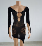 Purpdrank - Sexy Hollow Out Long Sleeve Bandage Dress Women Summer Fashion Streetwear Outfits Lace Club Party Dresses