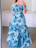 Purpdrank - Fashion Floral Print Big Hem Loose Maxi Dress Lady Sexy Off Shoulder Long Dress Women Elegant Slash Neck Strapless Party Dresses