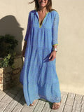 Purpdrank - Fashion V Neck Boho Long Dress Women Vintage Printed Loose Party Dresses Summer Casual Long Sleeve Beach Dress Vestidos