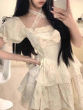 Purpdrank - Kawaii Lolita Dress Bandage Sweet Girl Soft Fairy Birthday Party Puff Sleeve Short Dresses 2023 Fashion New In
