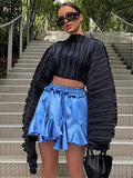 Purpdrank - 2023 Spring Loose Soild Crop Tops For Women Long Sleeve Fashion Sweatshirts Female Sexy Black Green Casual T Shirts Sweatshirts