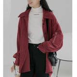 Purpdrank - Retro Fashion Women Corduroy Shirt Button Jacket Long Sleeve Top Mid-length Shirt Wholesale Spring Autumn Coat Office Women New