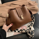 Purpdrank - Vintage Simple Small PU Leather Bucket Crossbody Bag for Women 2023 Designer Fashion Lady Luxury Black Shoulder Handbag