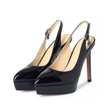 Purpdrank - Genuine Patent Leather Women Slingback Pumps Summer Pointed Toe Office Lady High Thin Heels Apricot Black Platform Party Shoes