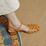 Purpdrank - New Summer Sandals Women Shoes 2023 Round Toe Chunky Heel Women Sandals Heels Ladies Shoes Casual Leather Shoes for Women