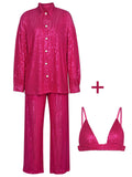 Purpdrank - 3 Piece Set Women Suit Pants Crop Top Female Shirts Jogging Glitter Sequin Sets Y2K Party Club Sexy Outfits Pink Tracksuit