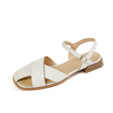 Purpdrank - 2023 Summer Genuine Leather Sandals Green Women Shoes Low Heel Cover Toe Sandals for Women Handmade Real Cow Leather Shoes