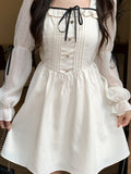 Purpdrank - Sweet White Lolita Dress Women Vintage Elegant Bandage Wrap Fairy Princess Short Dresses Party Autumn Mori Soft Girls
