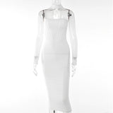 Purpdrank - New Mesh Transparent Women Dresses Double Layer Sexy Elegant Slim Bodycon Party Outfit Knee Length Pleated Evening Dress