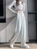 Purpdrank - 2023 Womens Fashion Casual High Waist Loose Wide Leg Pants for Women Spring Autumn New Female Floor-Length White Suits Pants Ladies Long Trousers