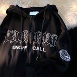 Purpdrank - Women Letter Embroidery Hoodies Autumn Winter Fashion Oversized Zipper Jacket Coats Female Retro Harajuku Y2k Hooded Sweatshirts