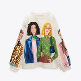 Purpdrank - Autumn Winter Woman Crew Neck Vintage Sweatshirt Long Sleeve Print Casual Pullover Top Distressed Sudaderas Female