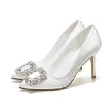 Purpdrank - Fashion Elegant Luxury Pointed Toe Stiletto Rhinestone Decoration High Heels White Bridal Shoes Dress Party Shoes Zapatos Tacon