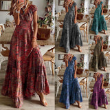 Purpdrank - Fashion V-neck Short Sleeve Floral Print Maxi Dress Women Summer Boho Casual Loose Beach Long Dresses For Women Robe Femme