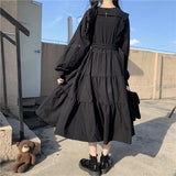 Purpdrank - Gothic Style Dress Women Harajuku Gothic Lolita Goth Kawaii Dress Punk Cute Long Sleeve Black Midi Dress Emo Oversize