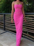 Purpdrank - Sexy Women Hollow Out Long Dress Sleeveless Low-cut Spaghetti Strap Backless Party Dress Clubwear Female Vestido