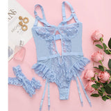 Purpdrank - Embroidery Floral Backless Sexy Mesh Sheer See Through One-piece Rompers Women Sexy Lingerie Slim Bodysuit Babydoll