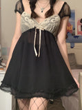 Purpdrank - Patchwork Lace Cute Y2K Chiffon Dresses Women Square Collar Elegant Grunge Fairycore Clothes Ruffles Short A Line Dress